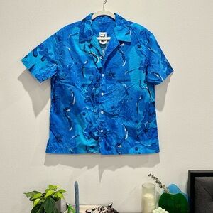 ocean blue floral printed button down / revere shirt